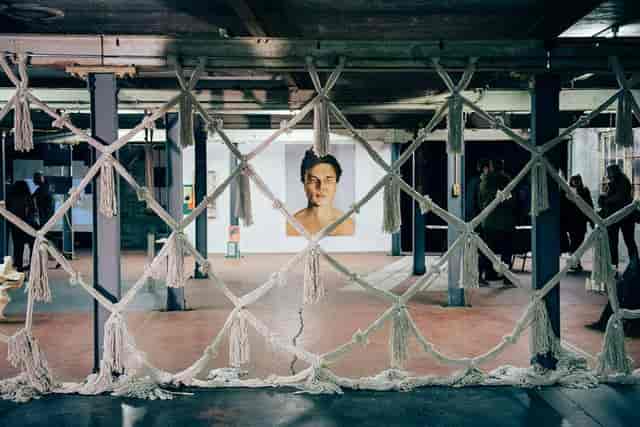 Crawfords meeting room at The Biscuit Factory with artistic installation for events.