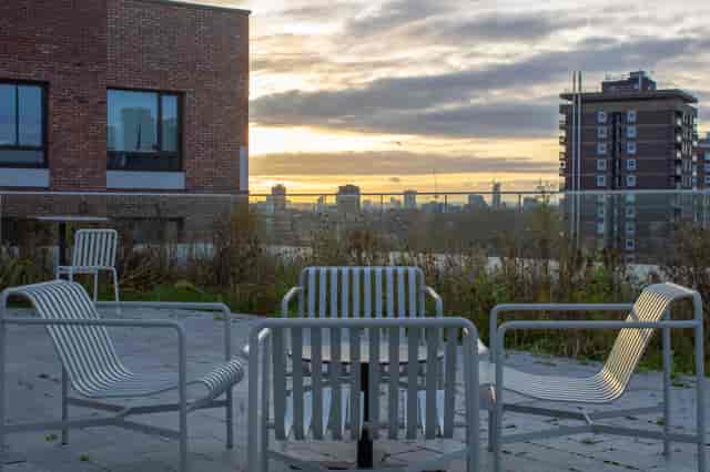 Stylish outdoor seating at Shoreditch Exchange for networking events and meetings.