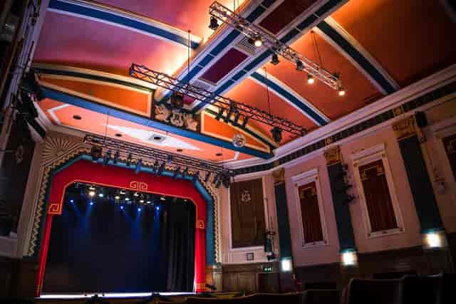 Studio Theatre at Carnegie Hall with vibrant ceiling, ideal for performances and events.