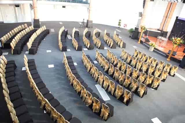 Diamond Arena event space with elegant chairs, perfect for weddings and conferences.