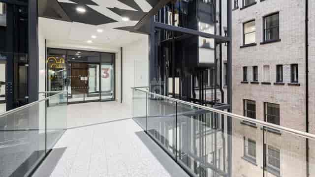 Modern corridor in The Hanover Building, ideal for networking events and meetings.