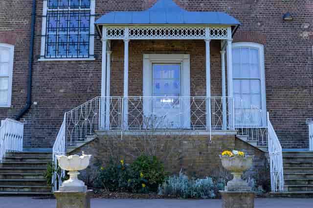 Elegant Glasshouse entrance at William Morris Gallery, perfect for outdoor events and receptions.