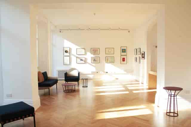 Bright event space at Institut français, perfect for meetings and art exhibitions.