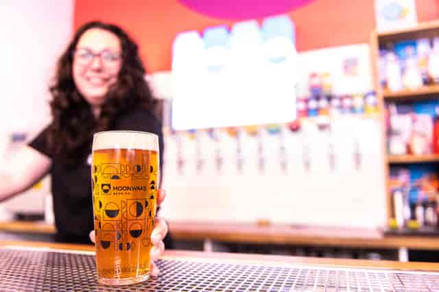 Vibrant bar at Moonwake Taproom, ideal for networking events and casual meetups.