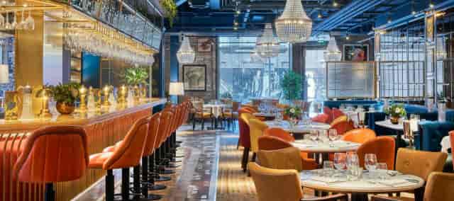 Stylish Granary Square Brasserie lounge with elegant seating for upscale events and gatherings.