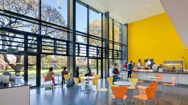 Bright café in Goldsmiths, University of London, ideal for networking and events.