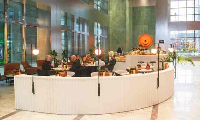 Modern dining area at Supernatural, Canary Wharf, perfect for networking events and meetings.