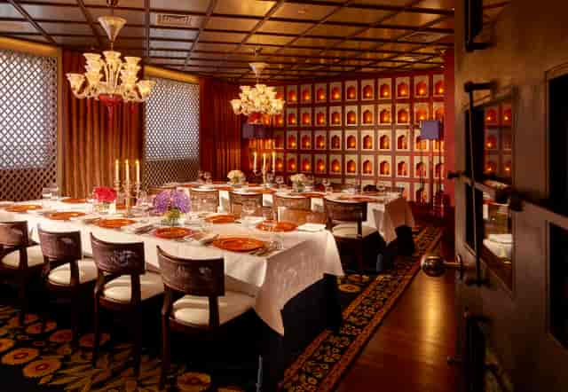 Elegant private dining room at Manjal for upscale events and intimate gatherings.