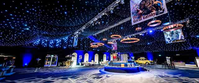 Elegant event space with chandeliers for Gatsby-themed gatherings in City Central.