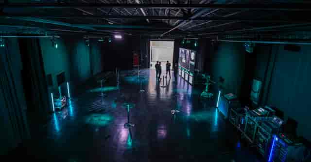 Modern production office venue with high ceilings for corporate events and creative gatherings.