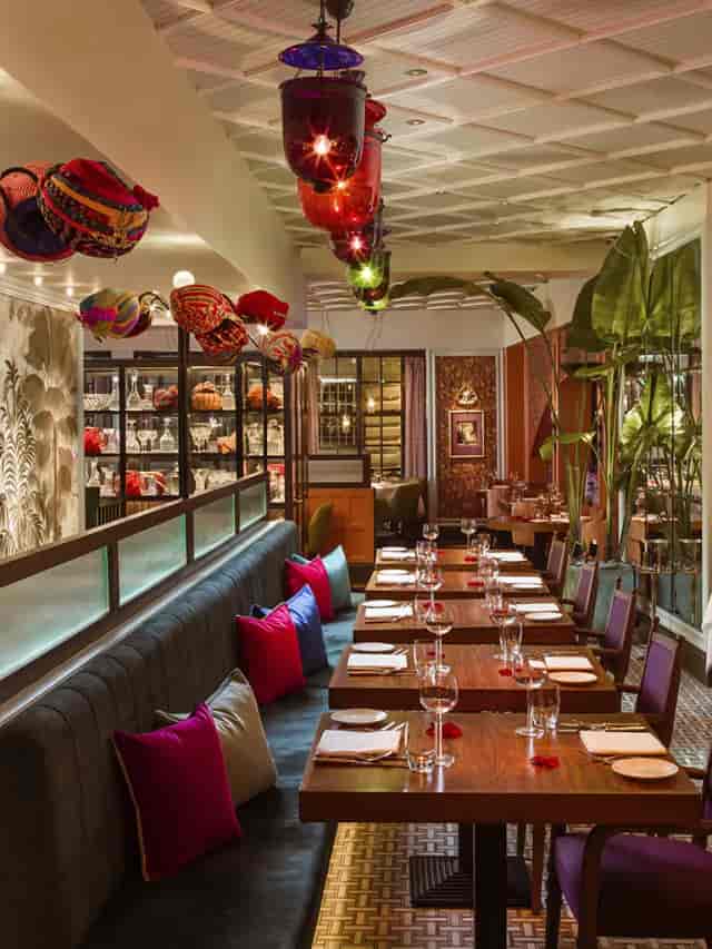 Vibrant Verandah Room at Veeraswamy, ideal for intimate gatherings and corporate events.