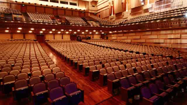 Royce Hall stage with tiered seating, ideal for conferences and performances.