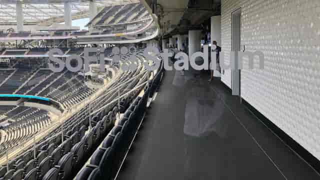 Sleek concourse interior of SoFi Stadium, ideal for corporate events and entertainment.