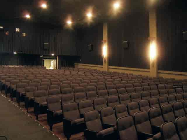 Spacious Landmark Westwood auditorium with plush seating for conferences and film screenings.