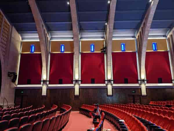 Outdoor deck at Hollywood Legion Theater with tiered seating for events and performances.