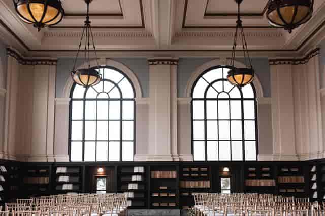 Elegant event space in Webster Hall, San Francisco with chandeliers and natural light.