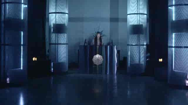 Sleek event space with blue lighting, ideal for corporate events and presentations.