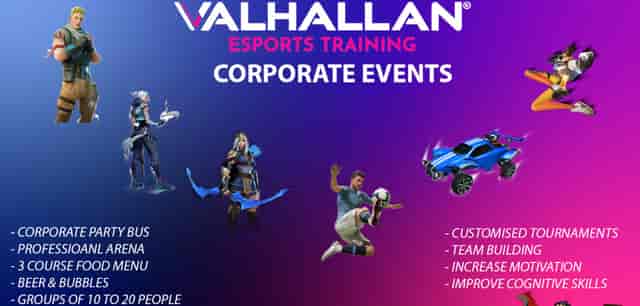 Valhallan Esports Training corporate event with party bus and team-building activities.
