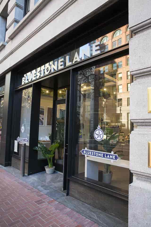 Stylish café entrance in Union Square, perfect for networking events and casual meet-ups.