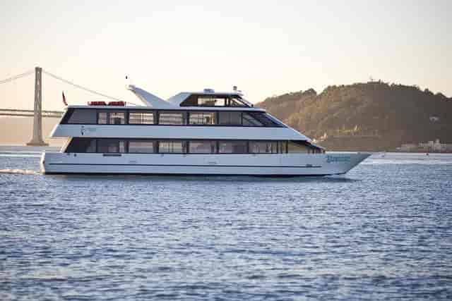 Sleek event yacht with panoramic views for upscale meetings and corporate retreats.