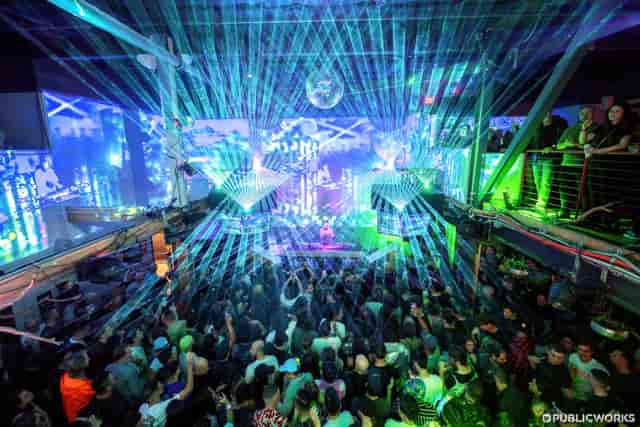 Vibrant event space at Public Works SF, ideal for concerts and parties with dynamic lighting.