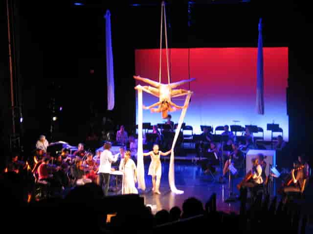 Z Space Steindler Stage with aerial artistry and live orchestra for gala events.