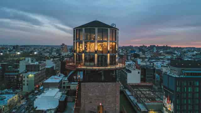 Rooftop venue at Mirror Bar, Arlo Williamsburg, with panoramic city views for upscale events.