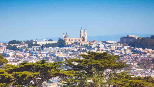 Panoramic view of University of San Francisco campus, ideal for outdoor events and conferences.