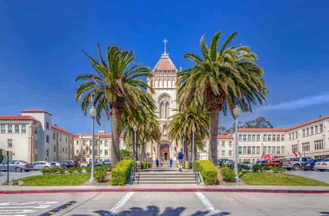 University of San Francisco campus venue with historic building, perfect for outdoor events.