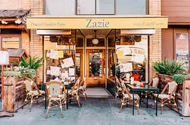 Heated garden patio at Zazie, perfect for brunch gatherings and casual events.