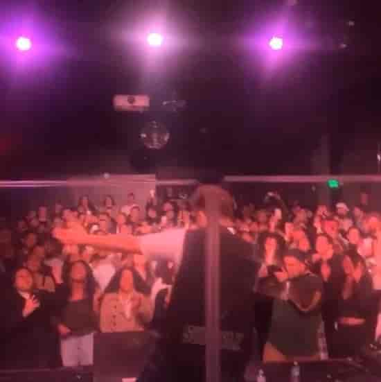 Vibrant live event at The Echo with engaged audience and captivating performer.