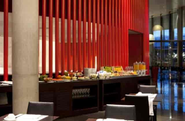 Spiral Restaurant at Porta Fira Hotel: modern buffet setup for corporate events.
