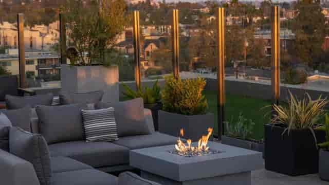 Stylish outdoor lounge at MYA Rooftop, ideal for upscale gatherings and networking events.
