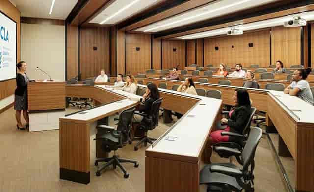 Tiered classroom at UCLA Luskin Center, ideal for workshops and corporate meetings.