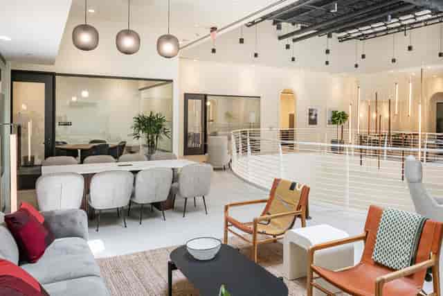 Modern open-concept meeting space with natural light for workshops and gatherings.