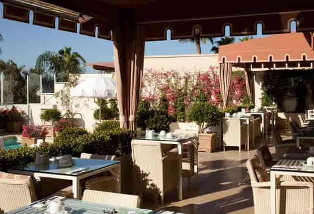 Terrace Dining Room at Sunset Tower Hotel, elegant outdoor venue for upscale events.