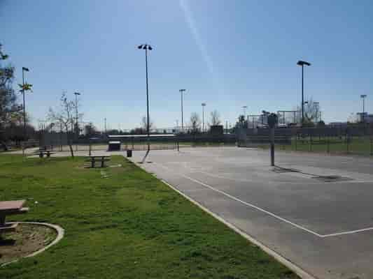 Outdoor stage at Rosecrans Recreation Center for casual gatherings and team-building events.