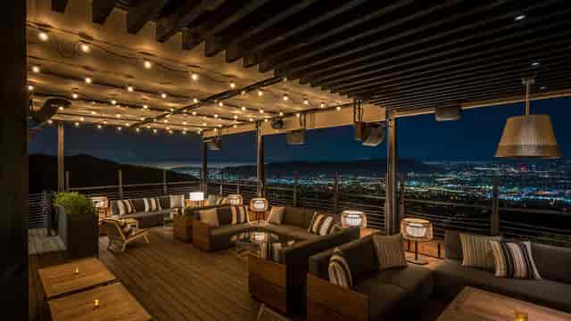 Stylish rooftop venue at The Mint LA with panoramic city views for evening events.