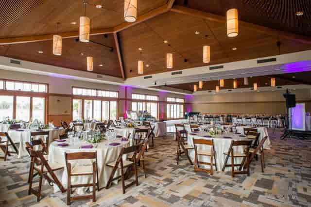 Dance studio in Coronado Community Center with elegant tables, ideal for weddings and events.