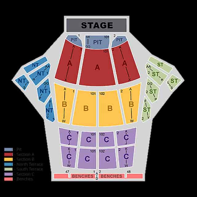 Box Suites seating chart at The Greek Theatre, Los Angeles for event planning and crowd management.