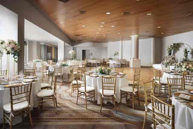 Seascape Ballroom at Sonesta Redondo Beach, elegant wedding venue with floral decor.
