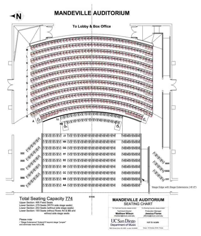 Seating chart of Mandeville Auditorium for events and presentations.