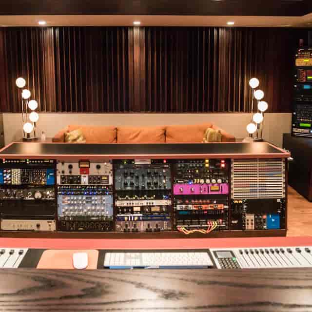 Recording studio at JCB Music with audio control station, ideal for events and collaboration.