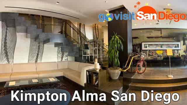 Stylish Kimpton Alma Hotel lobby with modern decor, perfect for networking events.