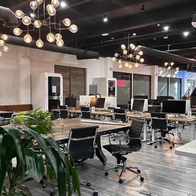 Modern workspace in Old Town Pasadena, ideal for meetings and workshops with natural light.