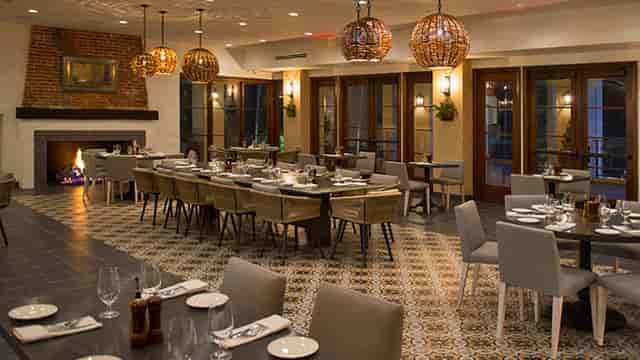 Elegant patio dining at The Sycamore Restaurant, perfect for gatherings and events.