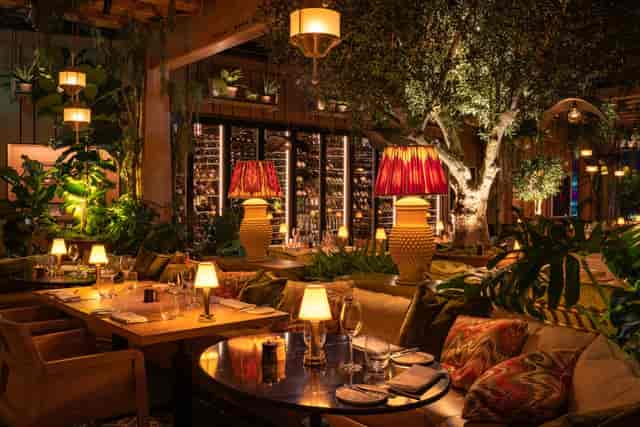 Semi-private lounge at 14 Hills, featuring elegant decor for upscale events and gatherings.