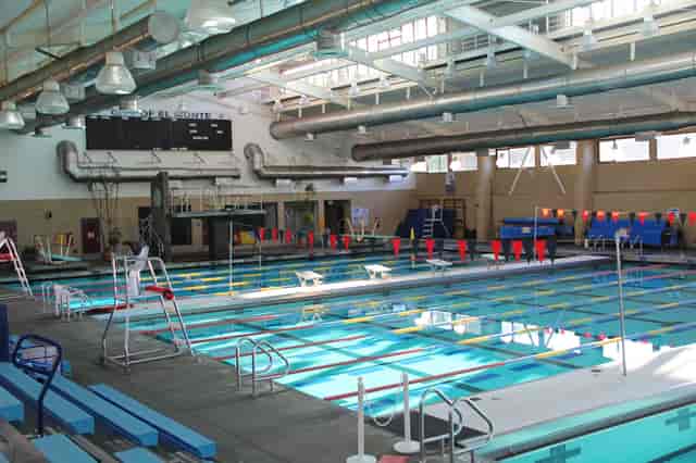 Indoor swimming pool at El Monte Aquatic Center, perfect for swim meets and training.
