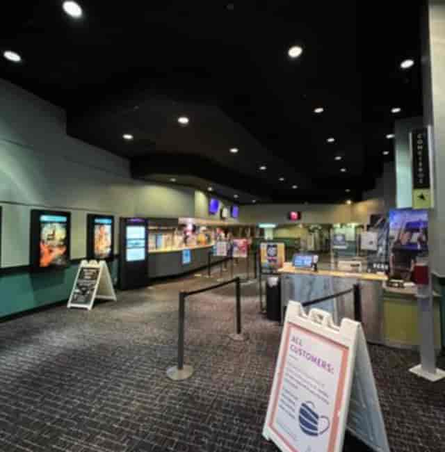 Spacious UltraStar Cinemas lobby for private screenings and events with digital displays.