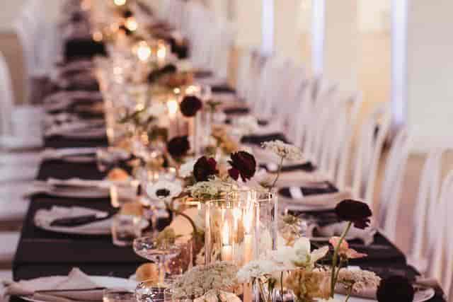 Elegant banquet table with floral centerpieces for San Diego weddings and corporate events.